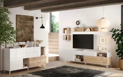 Madia 181x94h cm 2 ante moderna bianco lucido rovere chiaro Witty