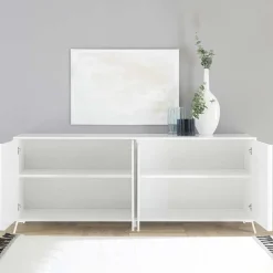 Madia 205x84h cm 4 ante moderna bianco lucido Tosca