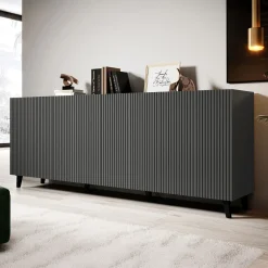 Madia 201x83h cm 4 ante moderna cannettato antracite Essence