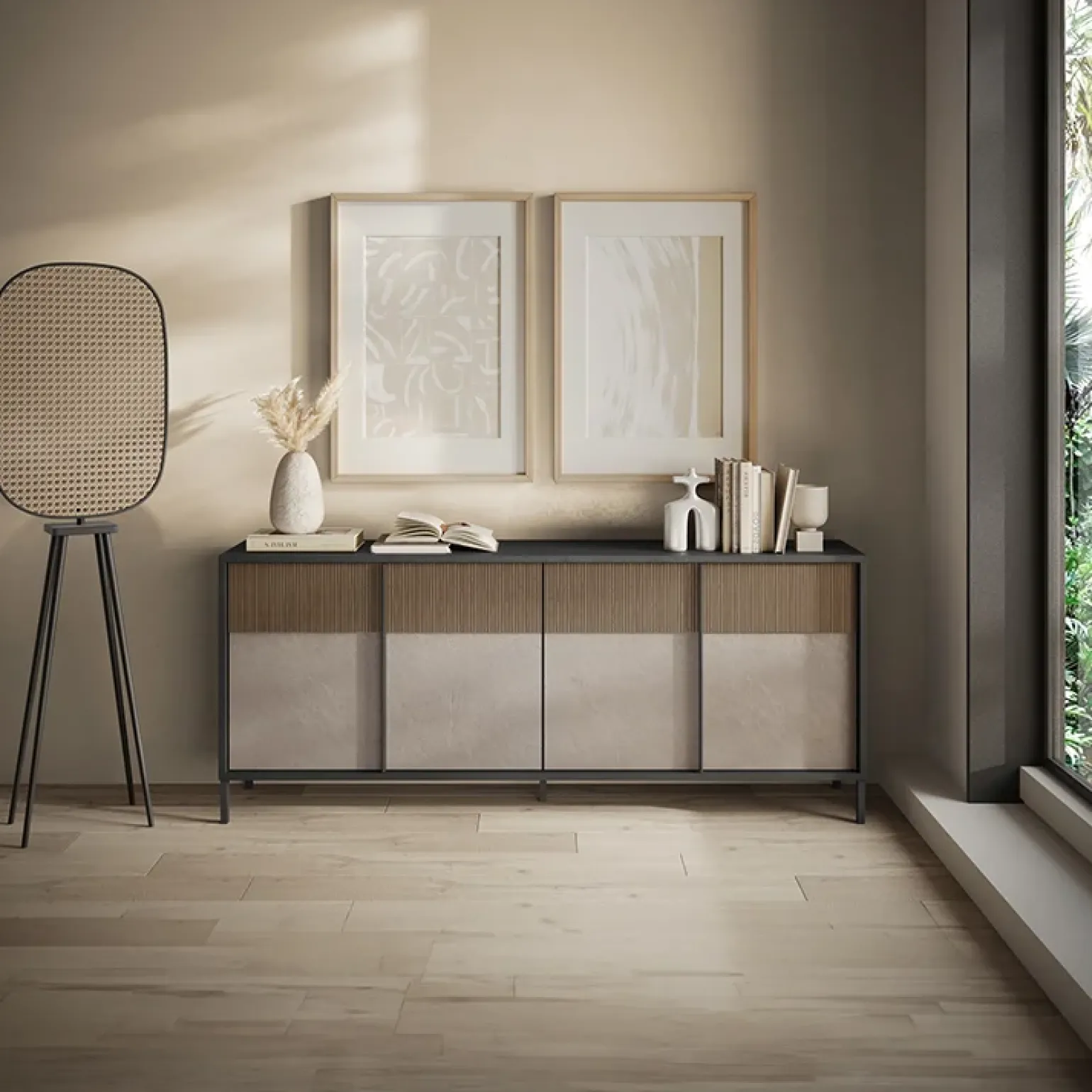 Madia 206x86h cm 4 ante moderna antracite tortora Every