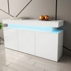 Madia 160x83h cm 3 ante moderna  con led bianco Lumus