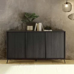 Madia 156x84h cm 3 ante moderna soggiorno nero frassinato Tosca