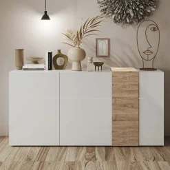 Madia 181x86h cm 3 ante moderna soggiorno bianco lucido rovere Universal