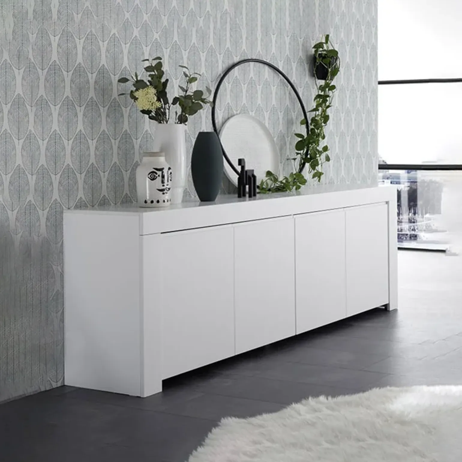 Madia 210x81h cm 4 ante soggiorno moderna bianco opaco Halston