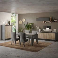 Madia 180x80h cm 3 cassetti 2 ante moderna antracite rovere chiaro Deluxe