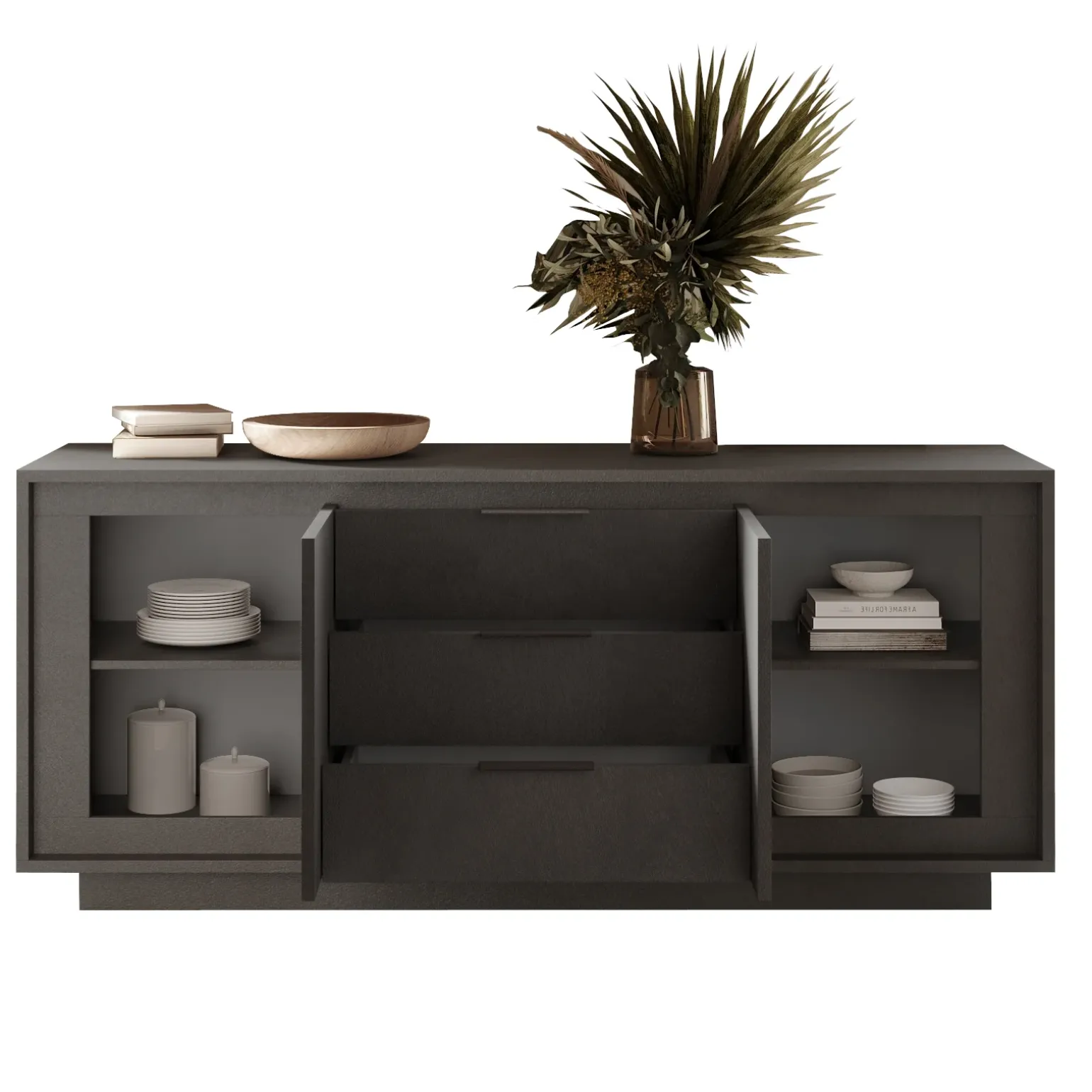 Madia 180x80h cm 3 cassetti 2 ante moderna antracite Deluxe