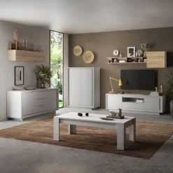 Madia 180x80h cm 3 cassetti 2 ante moderna bianco opaco Deluxe