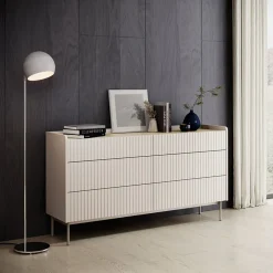 Madia 153x82h cm 6 cassetti beige cannettato rovere Fioca
