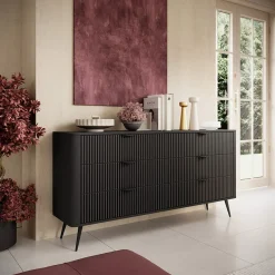 Madia 163x81h cm 6 cassetti moderna  nero opaco cannettato Ramis