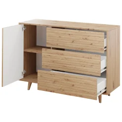 Madia 120x84h cm 3 cassetti rustica design cannettato rovere Branch