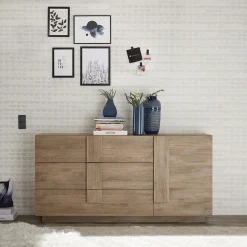 Madia 182x90h cm moderna 1 anta 3 cassetti rovere Alvarez