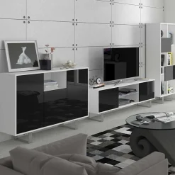 Madia 120x90h cm moderna bianco opaco nero lucido Kelli Gihome®