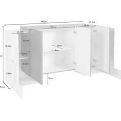 Madia 170x85h cm moderna bianco lucido rovere chiaro Akoya
