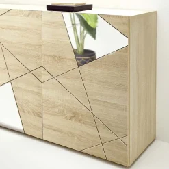 Madia 181x84h cm moderna samoa specchio con serigrafia 3 ante Olimpo