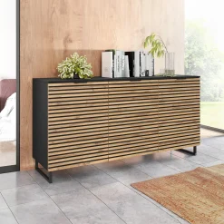 Madia 150x76h cm rustica design cannettato rovere nero List