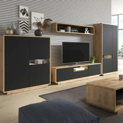 Mensola 150x27h cm moderna soggiorno rovere nero opaco Esmond