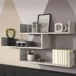 Mensola 119x55h cm pensile a muro 3 ripiani effetto marmo grigio Concetta