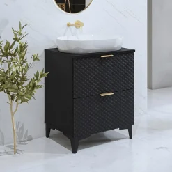 Mobile bagno a terra 61cm 2 cassetti nero frontali decorati Konny