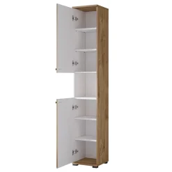 Mobile bagno a terra 61cm con specchio e colonne bianco lucido rovere Crystal