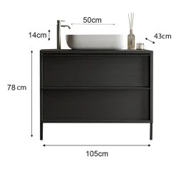 Mobile bagno a terra 105cm con lavabo 2 cassetti nero frassinato Absolut