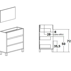 Mobile bagno a terra 82cm con lavabo e specchio 3 cassetti bianco opaco Shutter