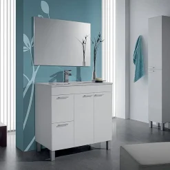 Mobile bagno a terra 80cm con lavabo e specchio bianco lucido David