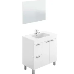 Mobile bagno a terra 80cm con lavabo e specchio bianco lucido David
