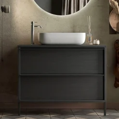 Mobile bagno a terra 92cm con lavabo e specchio nero frassinato Absolut