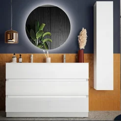 Mobile bagno a terra 120cm con doppio lavabo e specchio bianco lucido Moon