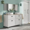 Mobile bagno a terra 120cm con doppio lavabo 2 ante 2 cassetti bianco rovere Ilias