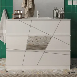 Mobile bagno a terra 80cm con lavabo 3 cassetti bianco lucido specchi Olimpo