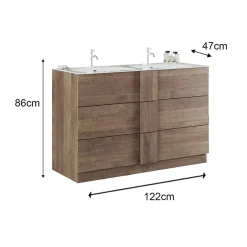 Mobile bagno a terra 120cm con doppio lavabo 3 cassetti rovere Alvarez