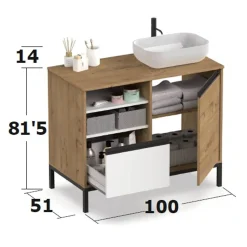 Mobile bagno a terra 100cm con lavabo e colonna 3 ante 1 cassetto bianco rovere Jasmund
