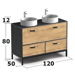Mobile bagno a terra 120cm con doppio lavabo e colonna rovere antracite Crown