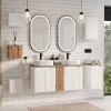 Mobile bagno sospeso cannettato 120cm 5 ante bianco rovere Cleany