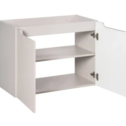 Mobile bagno sospeso cannettato 80cm con lavabo e colonna beige rovere Cleany
