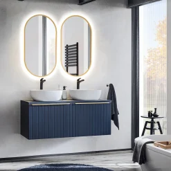 Mobile bagno sospeso 120cm 2 cassettoni e 2 cassetti attrezzati cannettato blu Deep