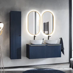 Mobile bagno sospeso 120cm 2 cassettoni e 2 cassetti attrezzati cannettato blu Deep
