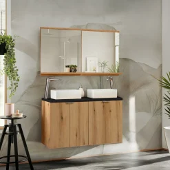 Mobile bagno sospeso 100cm 4 ante rovere nero Rovery