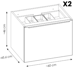 Mobile bagno sospeso 140cm 2 cassettoni e 2 cassetti attrezzati e 2 vani grigio quercia Serif