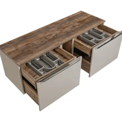 Mobile bagno sospeso 140cm 2 cassettoni e 2 cassetti attrezzati e 2 vani grigio quercia Serif