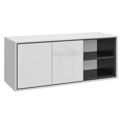 Mobile bagno sospeso 120cm 2 ante e 2 vani a giorno bianco lucido nero Linda