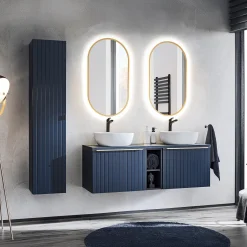 Mobile bagno sospeso 180cm 2 cassettoni e 2 cassetti attrezzati cannettato blu Deep