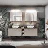 Mobile bagno sospeso 180cm 2 cassettoni e 2 cassetti attrezzati e 2 vani grigio quercia Serif