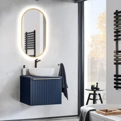 Mobile bagno sospeso 80cm 1 cassettone e 1 cassetto attrezzato cannettato blu Deep
