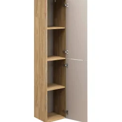 Mobile bagno sospeso 80cm con lavabo, specchio e colonna beige rovere Swim