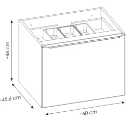 Mobile bagno sospeso 60cm con lavabo, mobile specchio, colonna e vani grigio quercia Serif