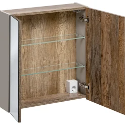 Mobile bagno sospeso 60cm con lavabo, mobile specchio, colonna e vani grigio quercia Serif