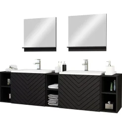 Mobile bagno sospeso 190cm con doppio lavabo e specchi serigrafato nero Baden 4