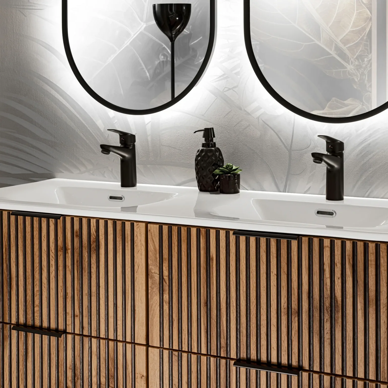 Mobile bagno sospeso 120cm con 2 lavabi da incasso quercia antracite Limpid